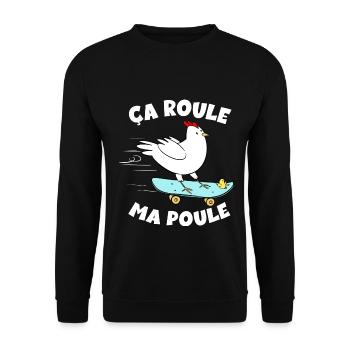 Poule Et Planche A Roulettes Humour Jardin Poules - Sweat-shirt Unisexe - noir - Devant - Alina (178cm) & Michal (187cm)