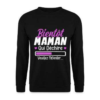 Bientôt Maman Qui Déchire Veuillez Patienter Mère - Sweat-shirt Unisexe - noir - Devant - Alina (178cm) & Michal (187cm)