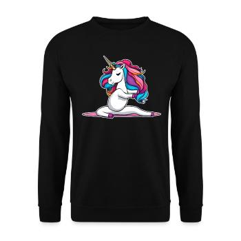 Niedliches Einhorn macht Joga - Unisex Pullover - Schwarz - Vorne - Alina (178cm) & Michal (187cm)