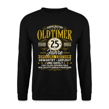 25 Geburtstag Geschenk Oldtimer 25 Jahre - Unisex Pullover - Schwarz - Vorne - Alina (178cm) & Michal (187cm)