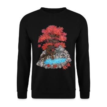 Japanischer Garten Zengarten Illustration Japan - Unisex Pullover - Schwarz - Vorne - Alina (178cm) & Michal (187cm)