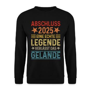 Abschluss 2025 Eine Legende verlässt das Gelände - Unisex Pullover - Schwarz - Vorne - Alina (178cm) & Michal (187cm)