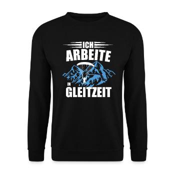 Ich arbeite in Gleitzeit _ Gleitschirmfliegen - Unisex Pullover - Schwarz - Vorne - Alina (178cm) & Michal (187cm)