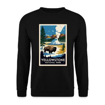 Yellowstone National Park Retro Poster Souvenir - Unisex Sweatshirt - black - Front - Alina (178cm) & Michal (187cm)