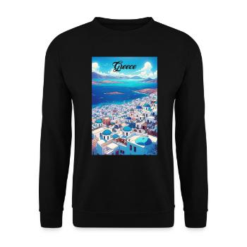 Grèce Santorin Affiche Rétro Vintage Souvenir - Sweat-shirt Unisexe - noir - Devant - Alina (178cm) & Michal (187cm)