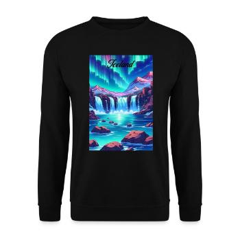 Islande Aurora Affiche Rétro Souvenir Vintage - Sweat-shirt Unisexe - noir - Devant - Alina (178cm) & Michal (187cm)