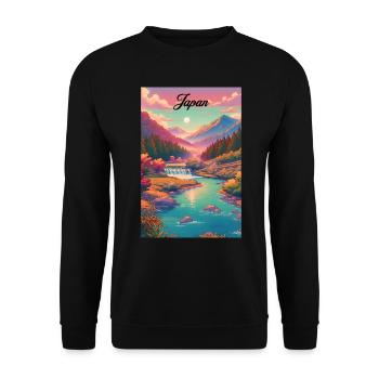 Japan Retro Landschaft Poster Vintage Souvenir - Unisex Pullover - Schwarz - Vorne - Alina (178cm) & Michal (187cm)