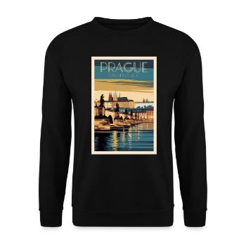 Prague Retro Poster Vintage Souvenir - Unisex Pullover - Schwarz - Vorne - Alina (178cm) & Michal (187cm)