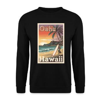 Oahu Hawaii Retro Poster Vintage Souvenir - Unisex Sweatshirt - black - Front - Alina (178cm) & Michal (187cm)