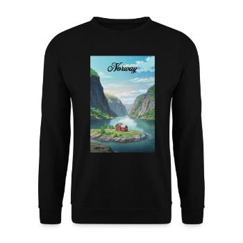 Norway Fjord Retro Poster Souvenir - Unisex Sweatshirt - black - Front - Alina (178cm) & Michal (187cm)