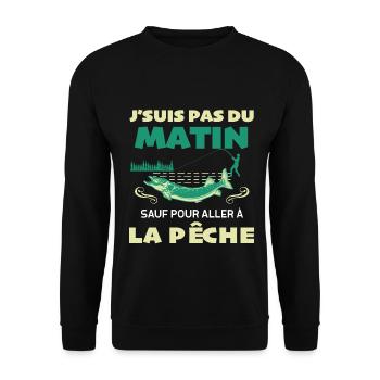 Le Matin Du pêcheur Humour Papy - Sweat-shirt Unisexe - noir - Devant - Alina (178cm) & Michal (187cm)