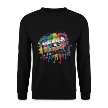80s Retro Cassette Splash Classic Cassette Tape - Unisex Pullover - Schwarz - Vorne - Alina (178cm) & Michal (187cm)