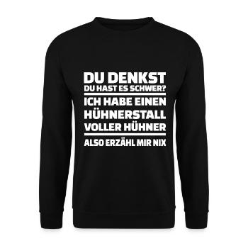 Huhn Hahn Henne Küken Hühnerstall Hühner Haushuhn - Unisex Pullover - Schwarz - Vorne - Alina (178cm) & Michal (187cm)