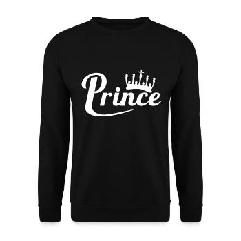 Ich bin der Prinz - Personalisierte Geschenkidee - Unisex Pullover - Schwarz - Vorne - Alina (178cm) & Michal (187cm)