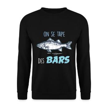 Pêcheur humour. Citation pêche on se tape des bars - Sweat-shirt Unisexe - noir - Devant - Alina (178cm) & Michal (187cm)