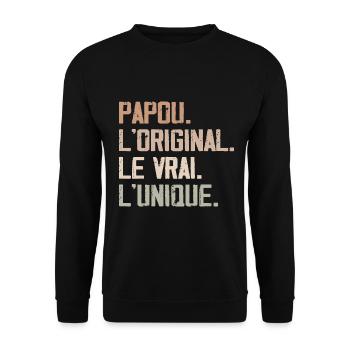 Papou L'original Le Vrai L'unique Cadeau Rétro - Sweat-shirt Unisexe - noir - Devant - Alina (178cm) & Michal (187cm)