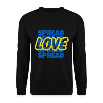 Spread Love Spruch in ukrainischen Landesfarben - Unisex Pullover - Schwarz - Vorne - Alina (178cm) & Michal (187cm)