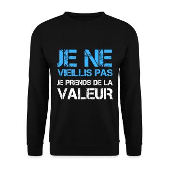 Je ne vieillis pas je prends de la valeur - Sweat-shirt Unisexe - noir - Devant - Alina (178cm) & Michal (187cm)