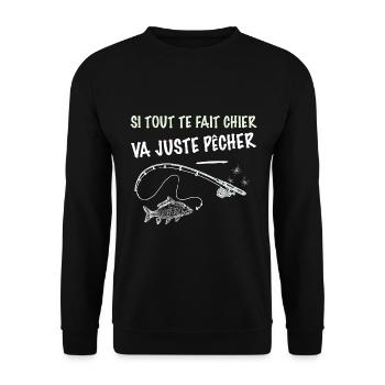 Pêche phrase marrante pêcheur. Va juste pecher - Sweat-shirt Unisexe - noir - Devant - Alina (178cm) & Michal (187cm)
