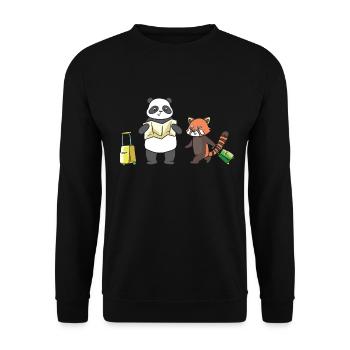 Zwei Pandas auf Reise. - Unisex Pullover - Schwarz - Vorne - Alina (178cm) & Michal (187cm)