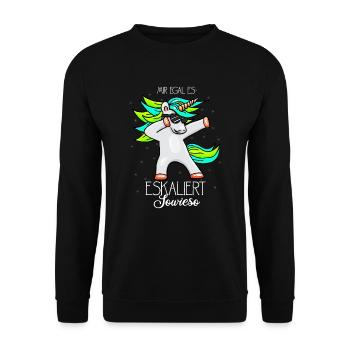 Mir egal es eskaliert sowieso Einhorn - Unisex Pullover - Schwarz - Vorne - Alina (178cm) & Michal (187cm)
