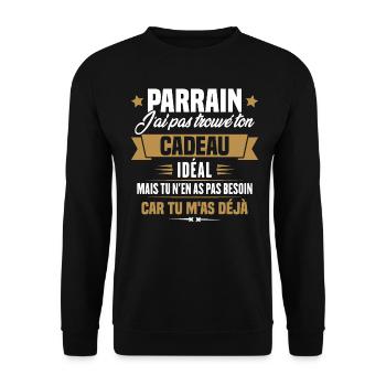 Parrain j'ai pas trouvé ton cadeau, Humour parrain - Sweat-shirt Unisexe - noir - Devant - Alina (178cm) & Michal (187cm)