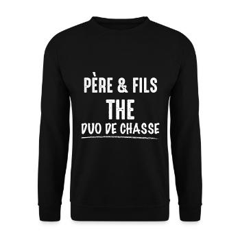 Chasser en Duo pere et fils équipe chasseur - Sweat-shirt Unisexe - noir - Devant - Alina (178cm) & Michal (187cm)