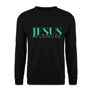 Jesus Name Faith and modern design - Unisex Sweatshirt - black - Front - Alina (178cm) & Michal (187cm)