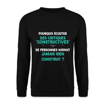 Critiques Constructives Humour Homme - Sweat-shirt Unisexe - noir - Devant - Alina (178cm) & Michal (187cm)