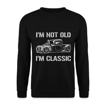 Ich bin nicht alt, ich bin klassisch - Unisex Pullover - Schwarz - Vorne - Alina (178cm) & Michal (187cm)