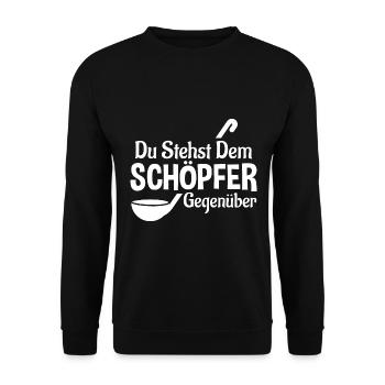 Koch Chefkoch Du stehst dem Schöpfer gegenüber - Unisex Pullover - Schwarz - Vorne - Alina (178cm) & Michal (187cm)