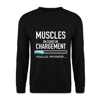 Muscles en cours de chargement veuillez patienter - Sweat-shirt Unisexe - noir - Devant - Alina (178cm) & Michal (187cm)