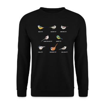 Une collection d'oiseaux mésange | Mésange bleue, mésange charbonnière - Sweat-shirt Unisexe - noir - Devant - Alina (178cm) & Michal (187cm)