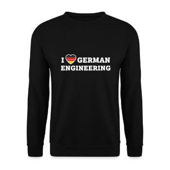 Ich liebe deutsche Ingenieurskunst Geschenk für Deutschland Autofan - Unisex Pullover - Schwarz - Vorne - Alina (178cm) & Michal (187cm)