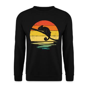 Chamäleon Retro-Grafik - Unisex Pullover - Schwarz - Vorne - Alina (178cm) & Michal (187cm)