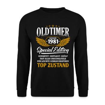 Oldtimer Baujahr 1981 Geburtsjahr Geburtstag - Unisex Pullover - Schwarz - Vorne - Alina (178cm) & Michal (187cm)