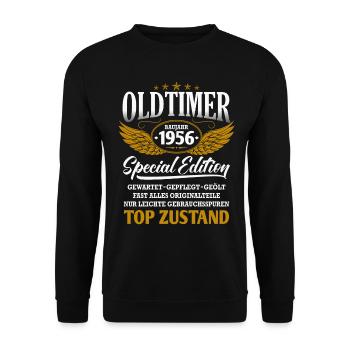 Oldtimer Baujahr 1956 Geburtsjahr Geburtstag - Unisex Pullover - Schwarz - Vorne - Alina (178cm) & Michal (187cm)