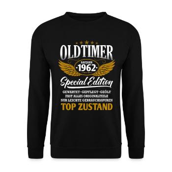 Oldtimer Baujahr 1962 Geburtsjahr Geburtstag - Unisex Pullover - Schwarz - Vorne - Alina (178cm) & Michal (187cm)