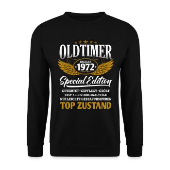 Oldtimer Baujahr 1972 Geburtsjahr Geburtstag - Unisex Pullover - Schwarz - Vorne - Alina (178cm) & Michal (187cm)