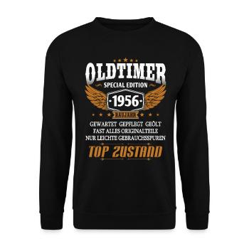 Oldtimer Baujahr 1956 geboren Geburtstag Spruch - Unisex Pullover - Schwarz - Vorne - Alina (178cm) & Michal (187cm)