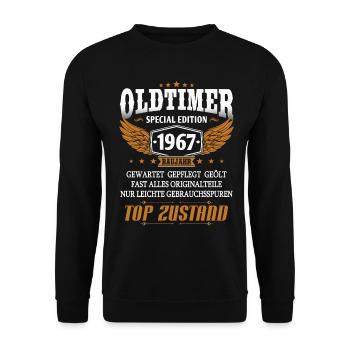 Oldtimer Baujahr 1967 geboren Geburtstag Spruch - Unisex Pullover - Schwarz - Vorne - Alina (178cm) & Michal (187cm)