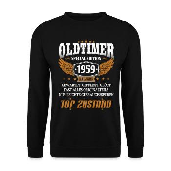 Oldtimer Baujahr 1959 geboren Geburtstag Spruch - Unisex Pullover - Schwarz - Vorne - Alina (178cm) & Michal (187cm)