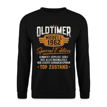 Oldtimer Baujahr 1962 Geburtstagsspruch - Unisex Pullover - Schwarz - Vorne - Alina (178cm) & Michal (187cm)