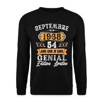 Cadeau D'anniversaire 54 Ans Septembre 1968 Rétro - Sweat-shirt Unisexe - noir - Devant - Alina (178cm) & Michal (187cm)