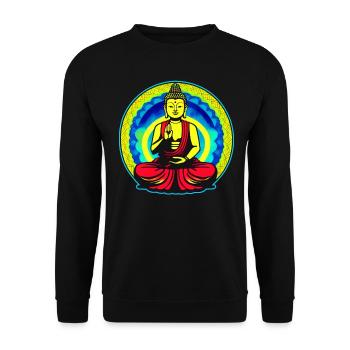 Colorful Buddha in yoga position - Unisex Sweatshirt - black - Front - Alina (178cm) & Michal (187cm)