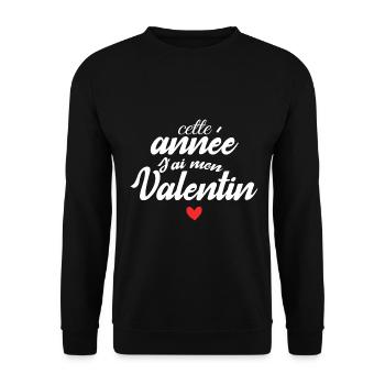 Cette Année j'ai Mon valentin | Couple Cadeau - Sweat-shirt Unisexe - noir - Devant - Alina (178cm) & Michal (187cm)