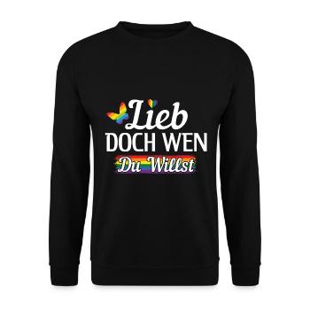 Lieb doch wen du willst LGBT Gay Pride LGBTQ CSD - Unisex Pullover - Schwarz - Vorne - Alina (178cm) & Michal (187cm)