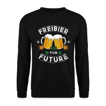 Freibier for Future Bier Geschenk - Unisex Pullover - Schwarz - Vorne - Alina (178cm) & Michal (187cm)