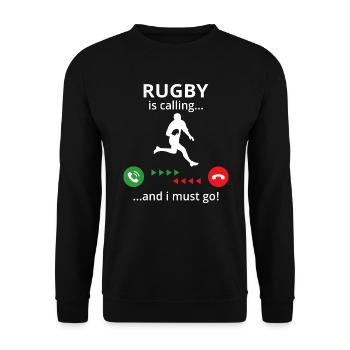 rugby is calling and i must go - Unisex Sweatshirt - black - Front - Alina (178cm) & Michal (187cm)