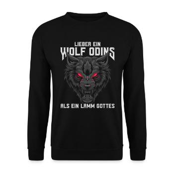 Lieber ein Wolf Odins als ein Lamm Gottes - Unisex Pullover - Schwarz - Vorne - Alina (178cm) & Michal (187cm)